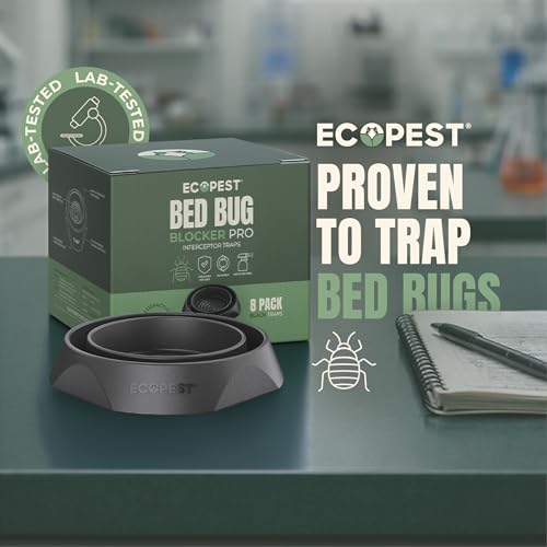 Image of Bed Bug Interceptors - 8 Pack | Bed Bug Blocker (Pro) Interceptor Traps (Black) | Insect Trap, Monitor, and Detector for Bed Legs