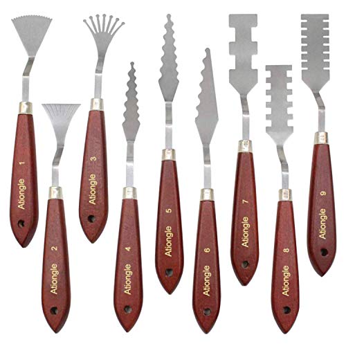 STARVAST 9 Pcs Palette Knives for Artists, Stainless Steel Painting Knife Set Flexible Paint Spatula Mixing Scraper with Sturdy Wooden Handles for Acrylic Oil Painting, Mixing Special Effects