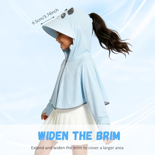Image of PALAY Sunscreen Jacket for Girls, UPF 50+ Sun Protection Hoodie Jacket for Girl Kid Long Sleeve Wide Brim Hat Summer Coat with Face Mask for Hiking Outdoor 110-130cm Girl