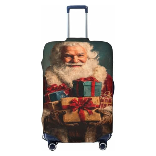 Santa Claus Holding Presents Vintage Elastic Travel Luggage Covers Dustproof Scratch-Resistant Suitcase Protector Fit 22-24 Inch