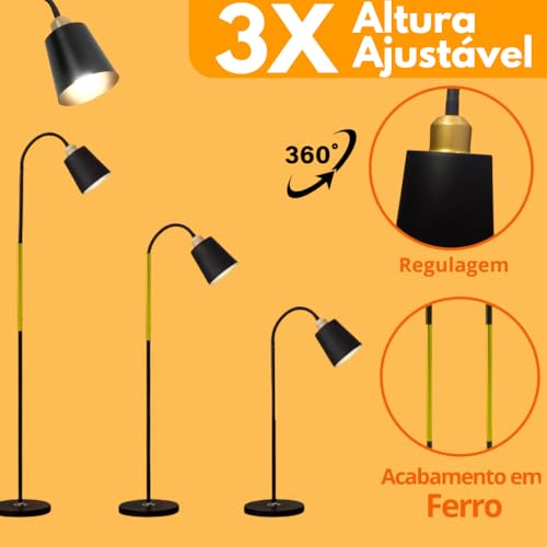 Luminária Abajur De Chão Pedestal Articulada Flexível 1,60m Escritório Estilo Clássica Iluminação Di