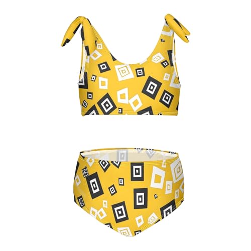Girls' Bikini Set, White Black Scatter Plain Yellow Kids Swimsuit 2 Pcs Beach Bathing Suit
