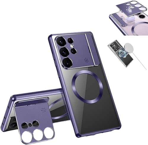 FERFXN Funda para teléfono Samsung S21/S22/S23Ultra con ventosa magnética y soporte plegable para aromaterapia (color: morado, tamaño: S21 Ultra)