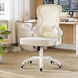 SONGMICS Silla de Oficina Ergonómica, Beige Capuchino y Blanco Nube OBN042LH02