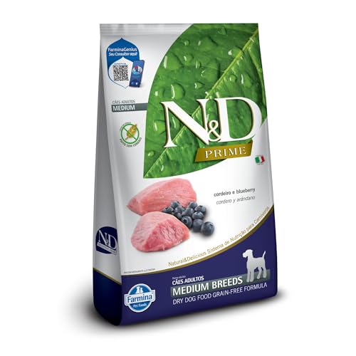 N&D Prime Ração Farmina Cordeiro e Blueberry Cães Adultos Raças Médias - 10,1kg