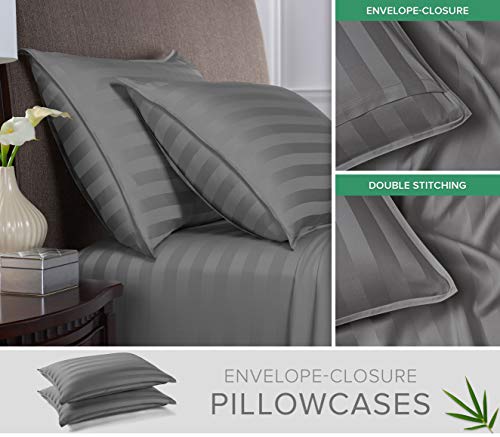 Image of Pure Bamboo Full Sheets, Genuine 100% Organic Viscose Derived from Bamboo Bed Sheet Set, Luxuriously Soft & Cooling, Double Stitching, 2 Year Quality Promise (Full, Jacquard Stone)
