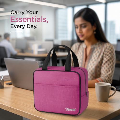 Image of Crasts Insulated Travel Lunch Bag for Office, School & College Waterproof Thermal Tiffin Bag for Men, Women & Kids | Small Lunch Carry Bag with Front Pocket for Picnic & Daily Use Lunch Bag (Pink)