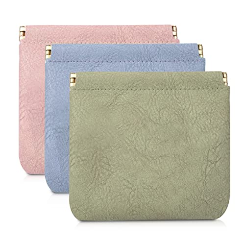 Pocket Cosmetic Bag, 3PCS Mini Makeup Bag Small Lipstick Storage Bag PU Leather Waterproof Self-Closing Small Makeup Pouch Purse Jewelry Pouch, for Cosmetics Headphones Jewelry (Green, Blue, Pink)