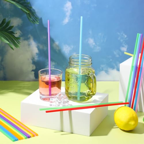 1000Pcs Plastic Straws Bulk, 0.24\'\' Diameter and 10.16\" Long Colorful Disposable Drinking Straw Extra Long Stirrer Drinking Straws for Milkshake Coffee Juice Cocktails(Multicolor)