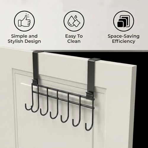 Image of Zureni Over The Door Hook Hanger Removable No Drill Heavy Duty Organizer for Hanging Towel Clothes Coat (Pack of 1, 7 Hooks, Black)