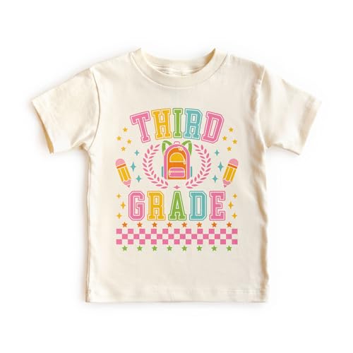 Preppy Third 3rd Grade Shirts For Girls - Back To Elementary School Pencil Backpack Outfit - Cute Gift For First Day Of School Announcement - Natural Toddler & Youth T-Shirt