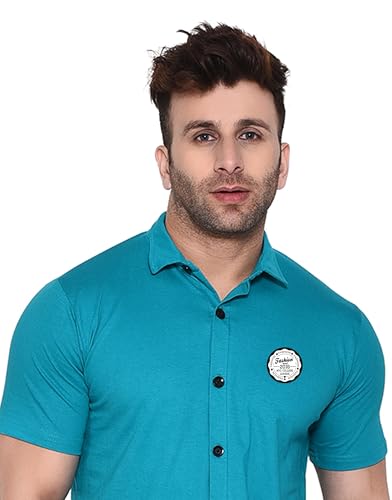 Image of Geum Men's Casual Shirt with Graphic Print | Short Sleeve Button-Down Shirt for Casual & Streetwear Look | Cotton Blend Slim Fit Shirt