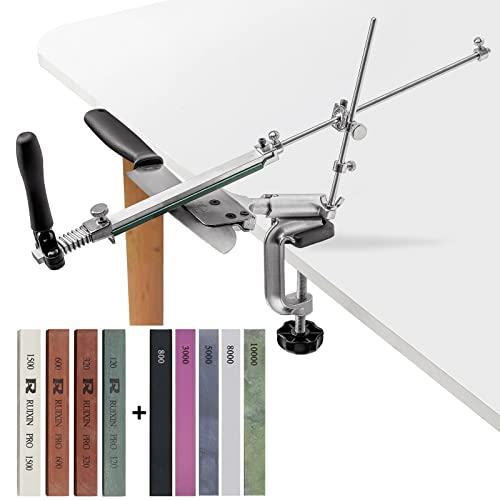 RUIXIN PRO RX008 Afilador de cuchillos profesional con 9 piedras de afilar, rotación de 360°, diseño de giro de ángulo fijo de acero inoxidable para cocinero, kit de afilado, herramienta de pulido