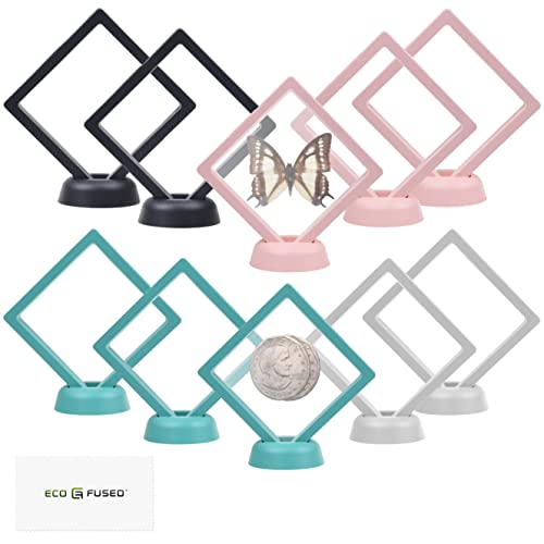 Eco-Fused Marco Flotante Transparente 3D - Conjunto de 10 - Vitrina de suspensión para Objetos Coleccionables, Recuerdos y Decoraciones - Soportes para Monedas, Joyería, Medallas, Piedras Preciosas