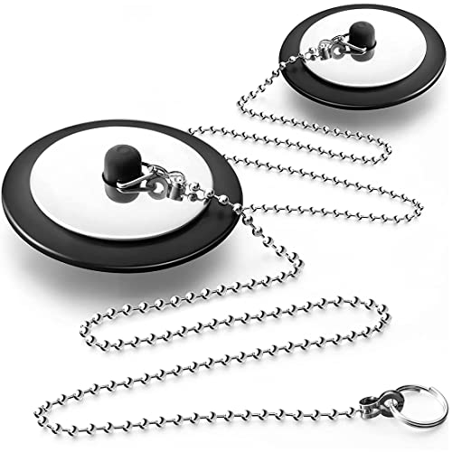2 Tapones de Goma Negros de Baño con Cadena Tapón de Drenaje con Cadena de Bola Tapón de Enchufe de Baño Negro Tapón de Goma de Bañera de 2,5 Pulgadas para Hogar Cocina Fregadero Desagüe Cover