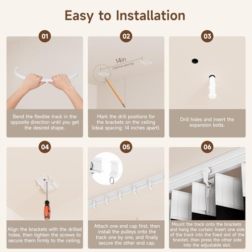 Room Divider Curtains Ceiling Mount/Wall Mount Track Sets, Accordion Design 100% Blackout Curtains Room Separation Space Sliding Curtain Wall Divider for Living Room Bedroom Privacy Screen Partition