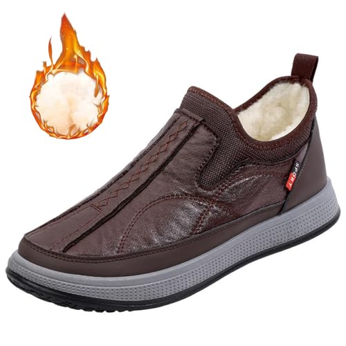 Botas de nieve impermeables para hombre, zapatos de invierno ultraligeros, zapatos cálidos con forro de felpa, zapatos casuales planos sin cordones, zapatos casuales para caminar invierno otoño, café,