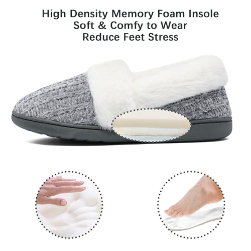 Bigwow Women's Fuzzy Slippers with Memory Foam Chenille Knit Slip On Plush Lined Closed Back-Heel House Slipper Warm Cozy Indoor Outdoor Shoes4