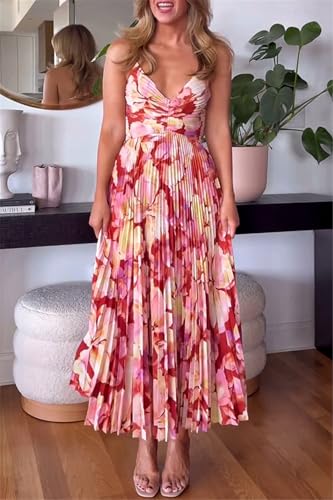 Image of Recious Womens Sexy Spaghetti Strap Sleeveless Printed Bodycon Pleated Party Clubwear Dress