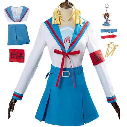 YOUJIRRD The Melancholy of Haruhi Suzumiya Cosplay Costume Blue Uniform Halloween Outfit (Blue, X-Large)