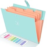 Forvencer Accordion File Organizer, Letter Size, 5 Pocket Expanding File Folder, Cute File Folder with Labels, Portable File Organizer for School Office Supplies, Folders for Documents, Jade