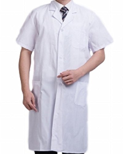 【ARAMATESU】白衣 メンズ用 男性ドクター 医師 診察衣 半袖 シングル ボタン ロング丈 ホワイト 両脇ポケット付き 医療 実験衣 (L)
