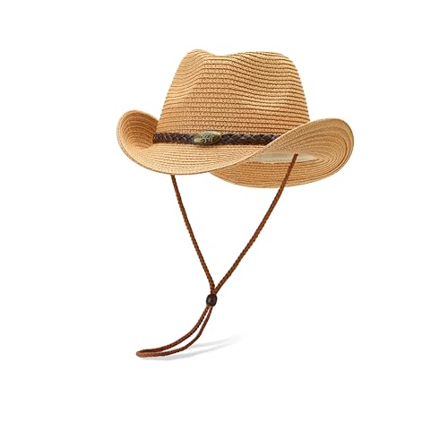 Straw Cowboy Hat for Kids Age 3-5 Cowgirl Hat for Girl Sun Hat for Toddler Summer Western Hat for Boy - Main Image