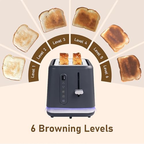 Image of Stainless Steel Toaster 2 Slices, Toasters Wide Slot, Bread Toaster with Cancel, Reheat, Defrost Function, Bagel Toasters with Removable Tray & 6 Temperature Settings, LED Display, Grey