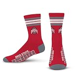 For Bare Feet Mens NCAA 4 Stripe Deuce Crew Socks, Ohio State Buckeyes, Large