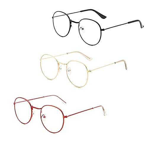 DXIA 3 Pares Gafas Redondas Retro, Gafas Unisex, Montura Gafas de Aviador, Gafas con Lentes...