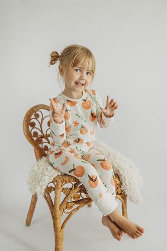 Girls Cotton Pajama Set, Peach Print, Long Sleeve 2-Piece PJs, Sizes 1-8 Years4