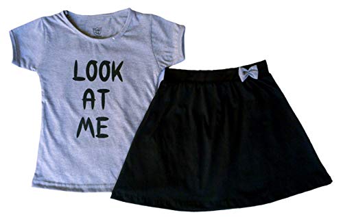 Image of Twis Fab Cotton Hosiery Baby Girl's Fashion Printed T-Shirt Top and Skirts Set for Girl Grey + Black