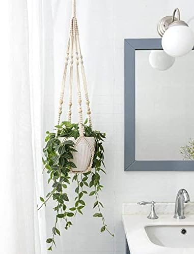 Ezylivin Macrame Plant Hanger with Hook, Boho Decorative Wall or Ceiling Hanging Hand-Made Flower-Pot Holder Basket No Tail - Image 4