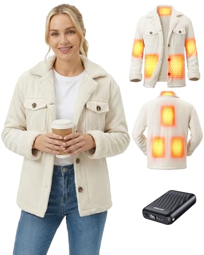 GOTOBI Graphene Heated Jackets for Women with 12V 18400mAh Battery Pack, womens heated jacket with Sherpa Fleece Lined GOTOBI Graphene Heated Jackets for Women with 12V 18400mAh Battery Pack, womens heated jacket with Sherpa Fleece Lined