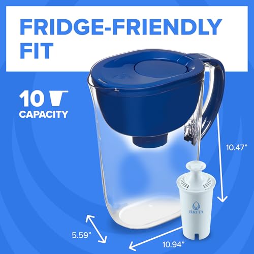 Image of Brita Large Water Filter Pitcher for Tap and Drinking Water with SmartLight Change Indicator, Includes 1 Standard Filter, BPA-Free, Lasts 2 Months, 10-Cup Capacity, Mazarine Blue