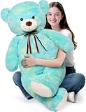 Tezituor 52in Giant Teddy Bear,Big Stuffed Animal Plush,Rainbow Green Soft Gifts for Valentine, Christmas, Birthday,Life Size Plush Toys for Grils Boys Girlfriend,Blue Green