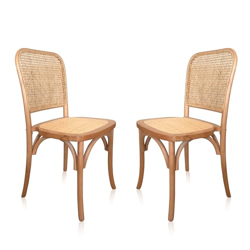Adec Group Toscana, Pack 2 Sillas de Comedor, Silla Salón, Acabado en Madera Natural y Ratan, Medidas: 43,5 cm (Ancho) x 44,5 cm (Largo) x 87,5 cm (Alto)