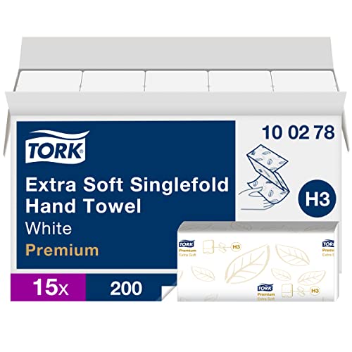 Tork 100278 Toallas de mano de papel extra suaves Tork Advanced / Toallas premium plegadas en V, compatibles con el sistema Tork H3, blanco radiante Cover