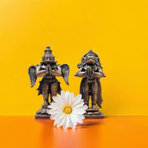 Image of Copper Garuda and Hanuman Idol Set | Garuda Anjaneya Statue Pair for Pooja Room, Temple & Home Decor | Hindu God Murti 2.75 Inch