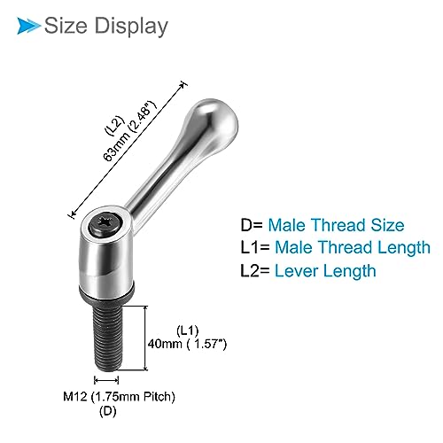 Image of Clamping Lever Handles, M12 x 40mm Male Thread, Adjustable Quick Release Locking Rotating Bolt Knobs Silver Tone - (Applications: for Lathe Machinery), 1-Piece