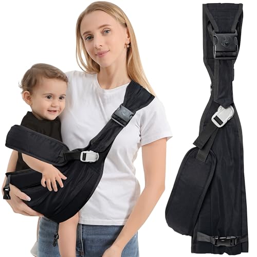GoaePode Babytrage mit seitlichen Stützriemen, Hands Free Adjustable Kleinkind Carrier, Neugeborene bis Kleinkinder Tragehilfe mit Gepolsterten Schultergurten, Ergonomic M-Bein Gesundheit (Schwarz)