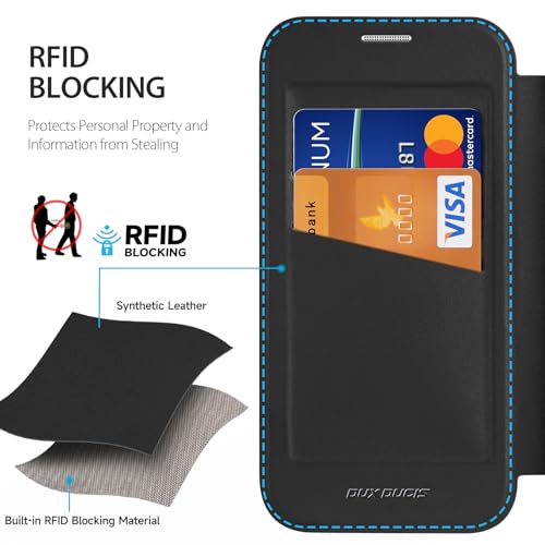Étui portefeuille iPhone 16 Pro Max noir protection cuir support magnétique - 5