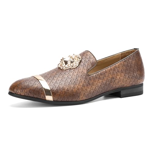 JITAI Men's Slip-On Penny Loafersï¼ŒDress Shoes and Casual Fashion with Comfortable Metal Buckle and Rubber Soleï¼ŒPerfect for Weddings and Disco Nights., Brown/07, 12 US