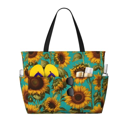 Sac fourre-tout de voyage pliable à motif tournesol et grand sac de plage
