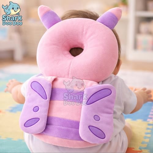 Image of Shark Doo Doo Baby Head Protector Cushion for 6-24 Months | Soft Plush Safety Backpack for Toddlers | Adjustable Straps, Anti-Fall Pillow for Infants (Butterfly)