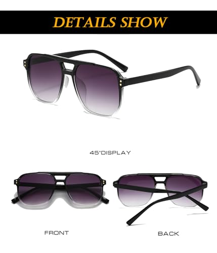 Image of EYLRIM Retro Aviator Sunglasses for Women Men Classic 70s Square Frame Sun Glasses Vintage Shades(A5 Black /Grey Gradient)