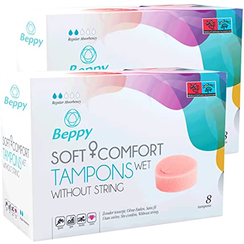 Beppy Wet Soft + Comfort Tampons 2x8 (16) Sponge tampons, Without String, Lubricated - More Freedom During Your Period (Love - Sport - Sauna)