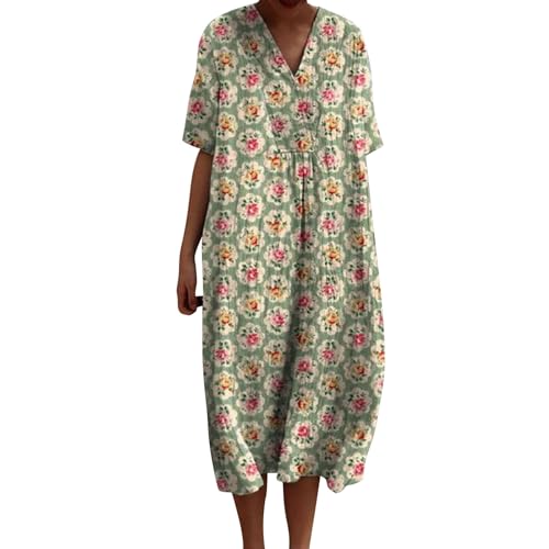 YIzdegg Vestido floral largo para mujer, vestido con cuello en V, vestido de playa, vestido de verano, ligero y aireado, vestido de noche, elegante para boda, vestido de verano, vestido informal,