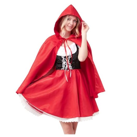 Disfraz Caperucita Roja Mujer XL, Halloween Outfit, Disfraces Carnaval Adulto, Caperucita Roja Disfraz con Vestido y Capa, para Halloween Carnaval Cosplay