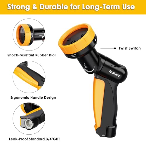 FANHAO 2-in-1 Rotating Garden Hose Nozzle with Sprinkler Function, High-impact ABS+PP Water Hose Sprayer with 4 Spray Patterns, Ergonomic Front Trigger for Lawn & Plant Watering, Car & Pet Washing by FANHAO - Used condition - Image 3
